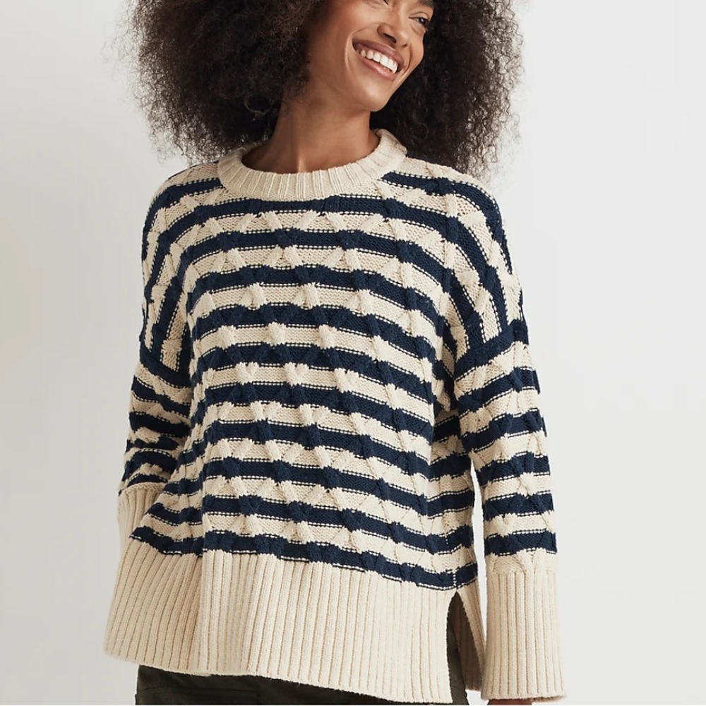 Madewell Cable-Knit Oversized Sweater in Stripe - Small